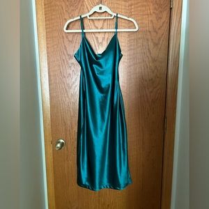 Green satin midi dress
